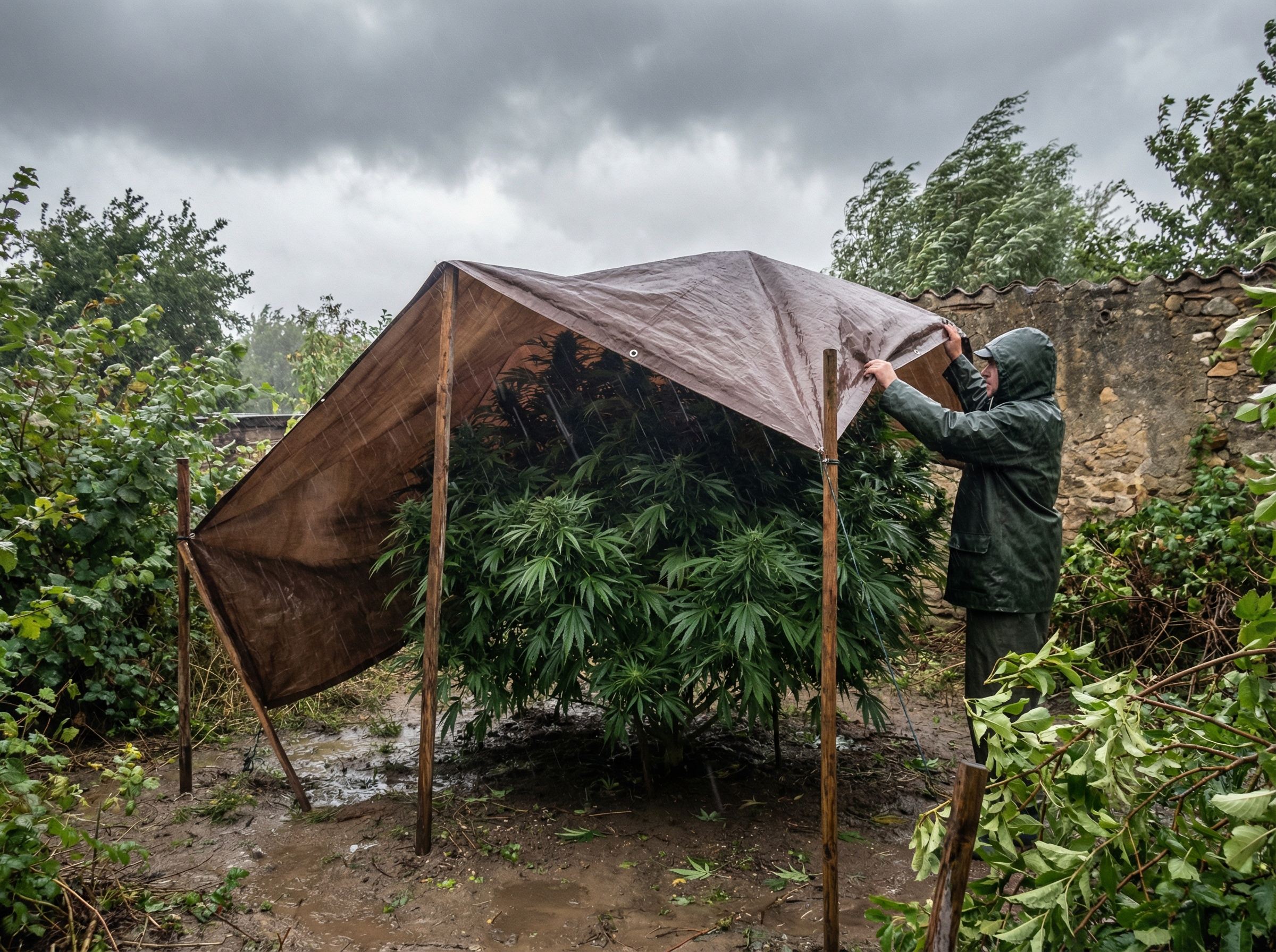 Hollands Hope in stormy conditions DIY tarpaulin