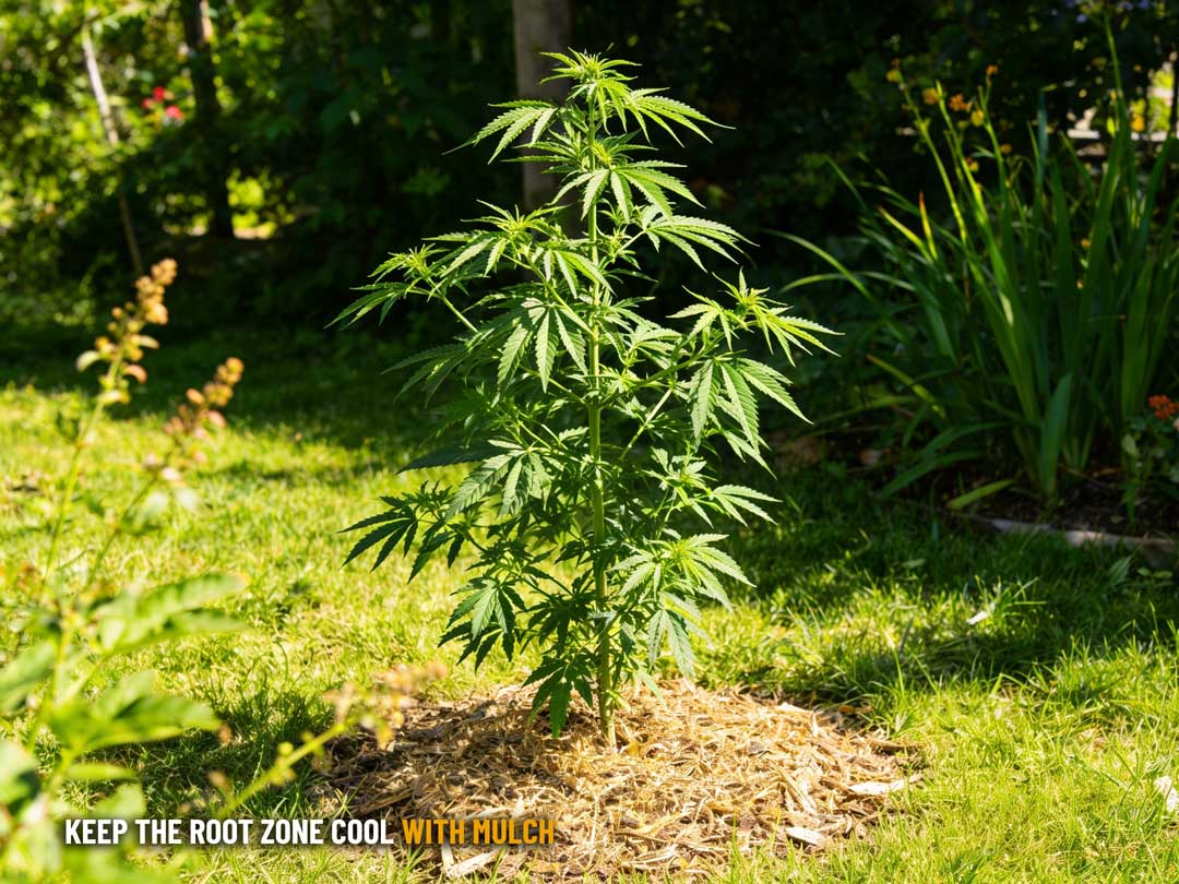 keep the cannabis root zone cool with mulch