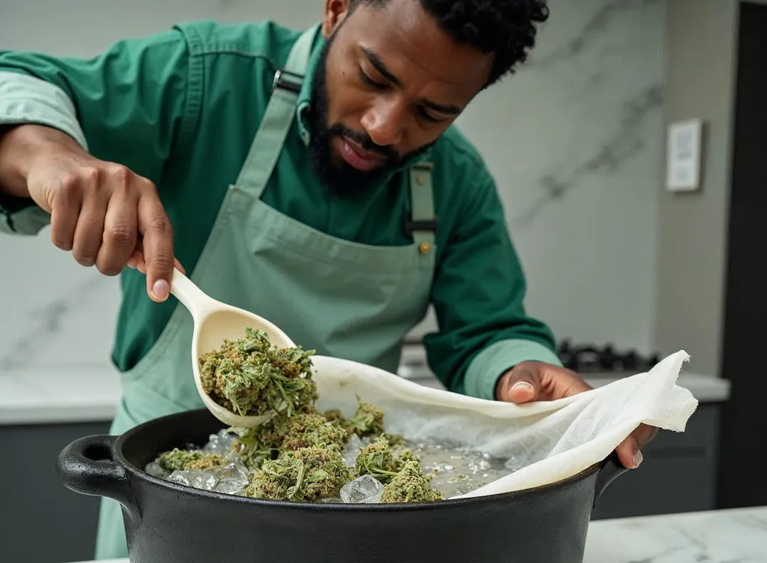 A-man-making-frozen-bubble-hash-with-ice-and-cannabis
