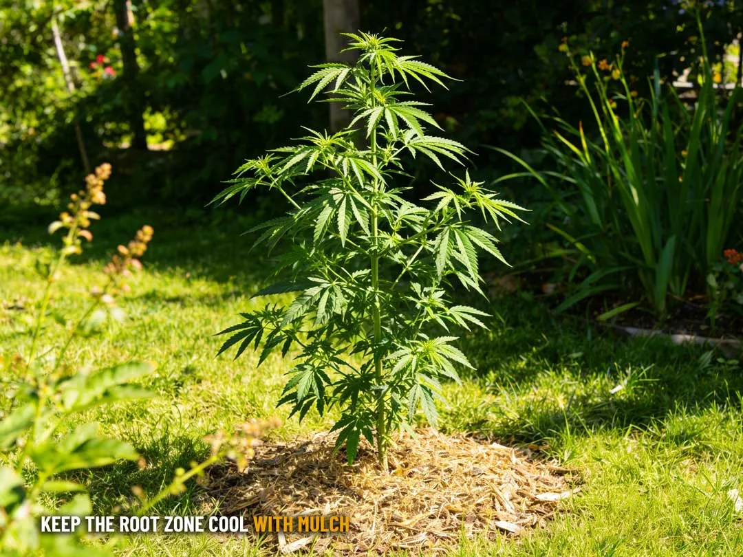 keep the cannabis root zone cool with mulch