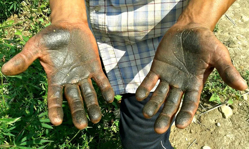 Hash con los dedos el hachís original hecho por el hombre 