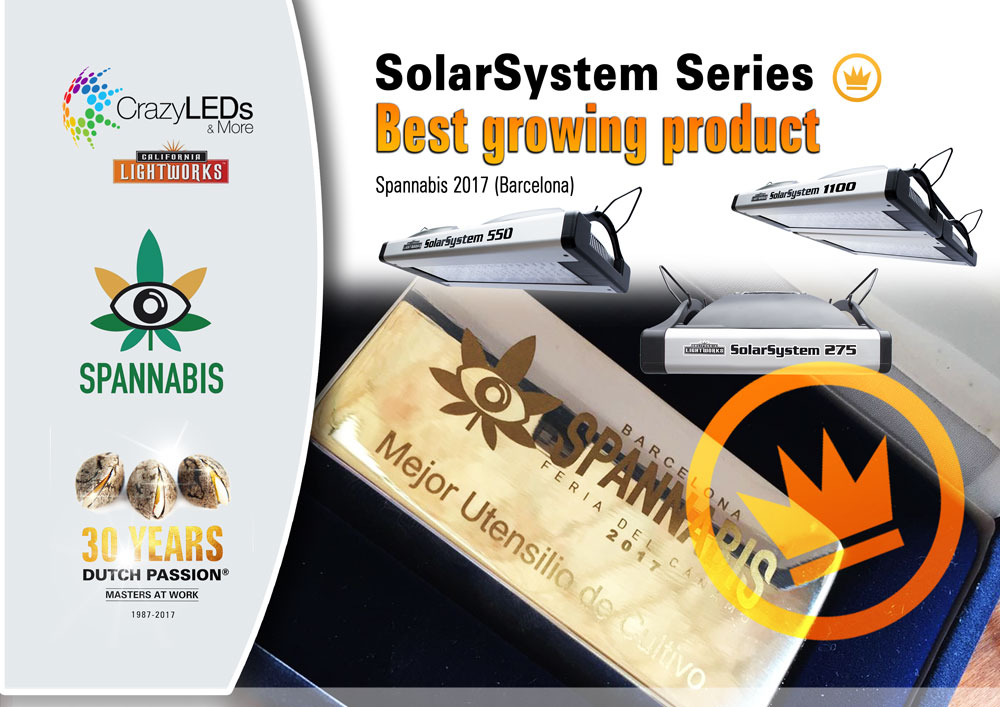 Barcelona.  Crazy LEDs wins Spannabis trophy with SolarSystem LED Grow Lights